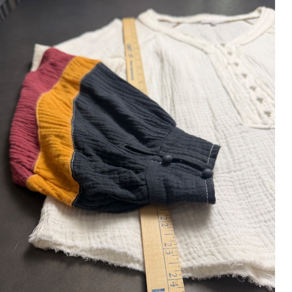 FATE Boho Gauze Top Large Colorblock Sleeve - Picture 4 of 7